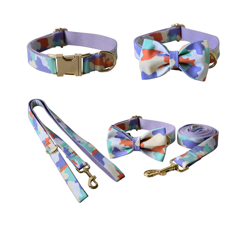 Purple Camouflage Bow Dog Collar with Metal Buckle