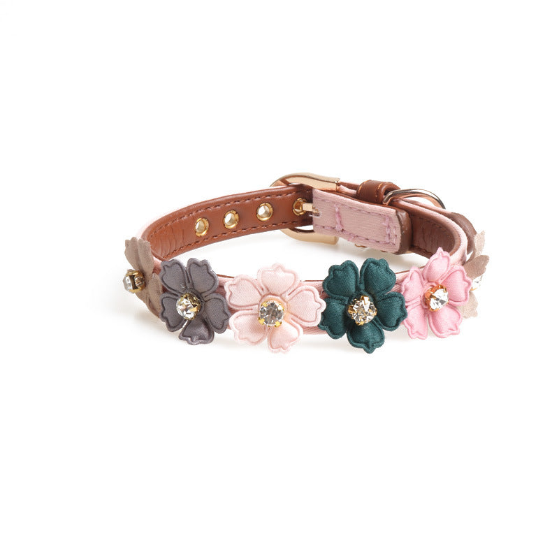 Pet Dog Flower Collar With Rhinestones