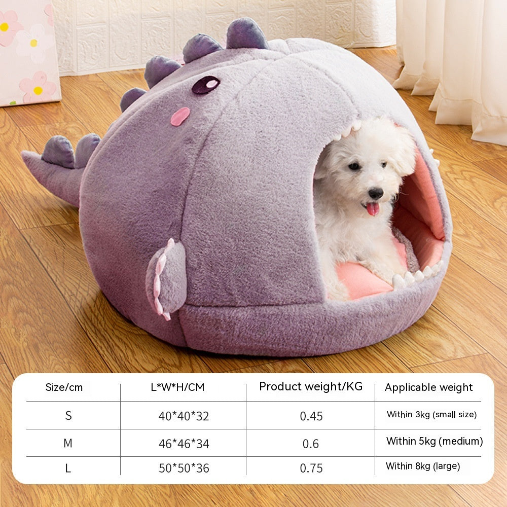 Dinosaur Pet Bed Cartoon Kennel Semi-Closed