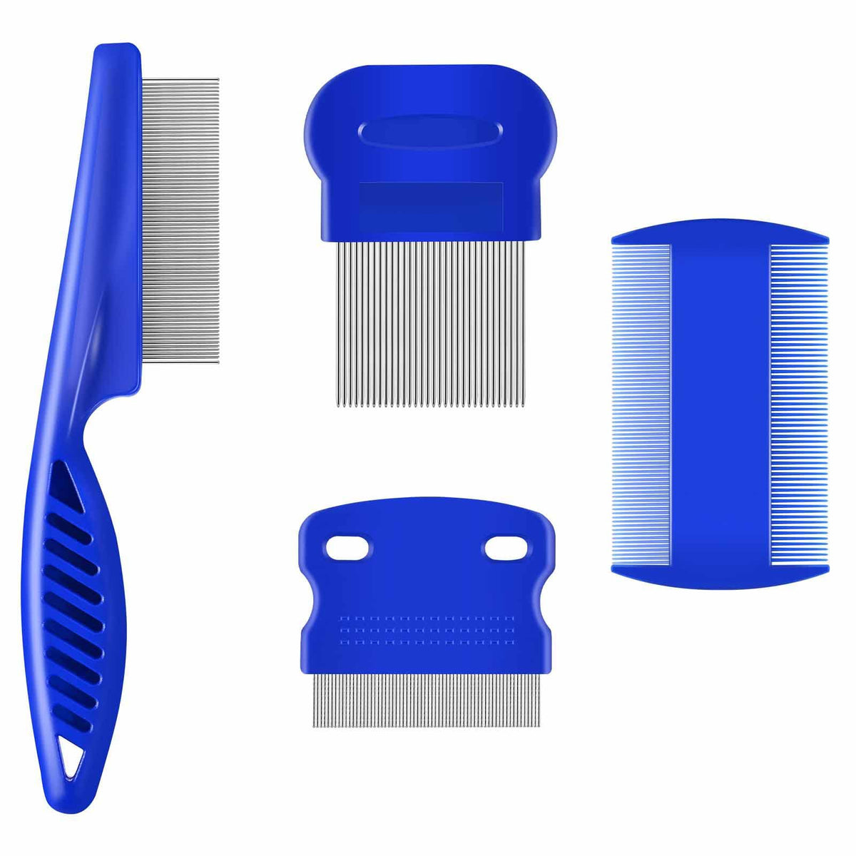Stainless Steel Dense Gear Blue Pet Flea Comb 4-Piece Set