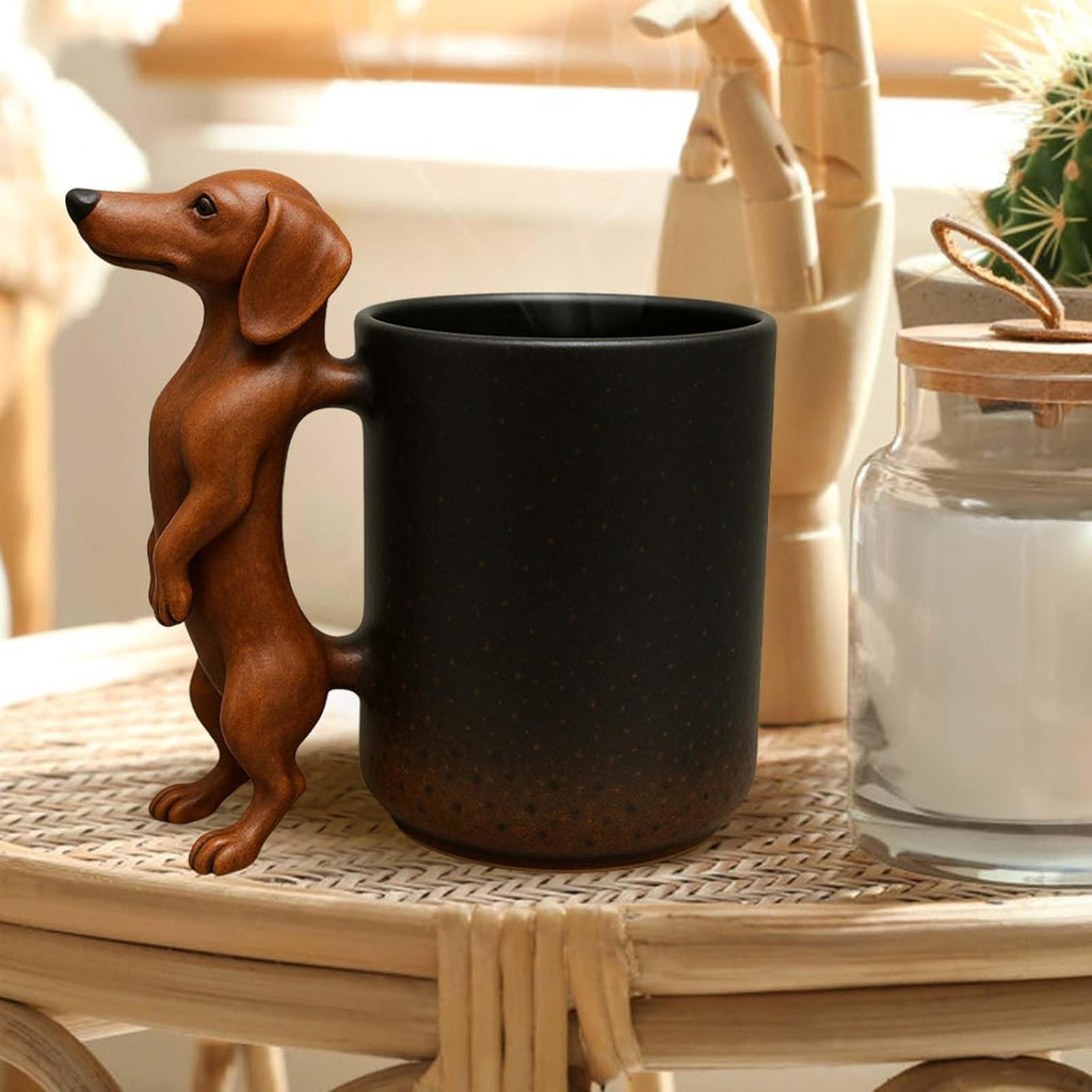 Handmade Dachshund Mug, Creative 3D Animal Shape Ceramic Mug,11 Oz 3D Animal Cup,Unique Dog Coffee Mugs Gift With Handle For Home