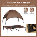 48" X 36" Elevated Portable Dog Cot Cooling Pet Bed With Uv Protection Canopy Shade, Coffee