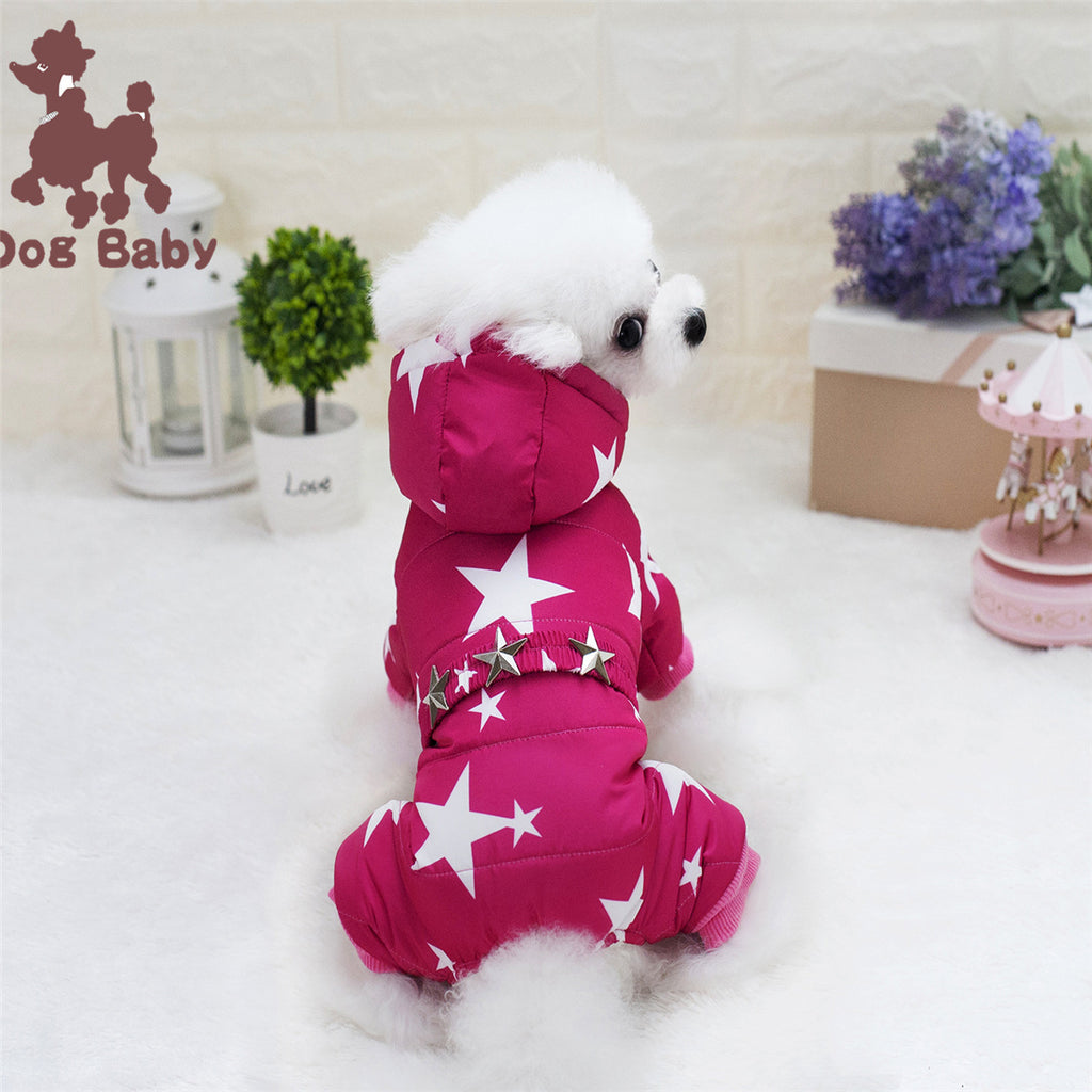Pet Dog Clothes Poodle Clothing Autumn And Winter Thickened Starry Four-Leg Cotton-Padded Clothes