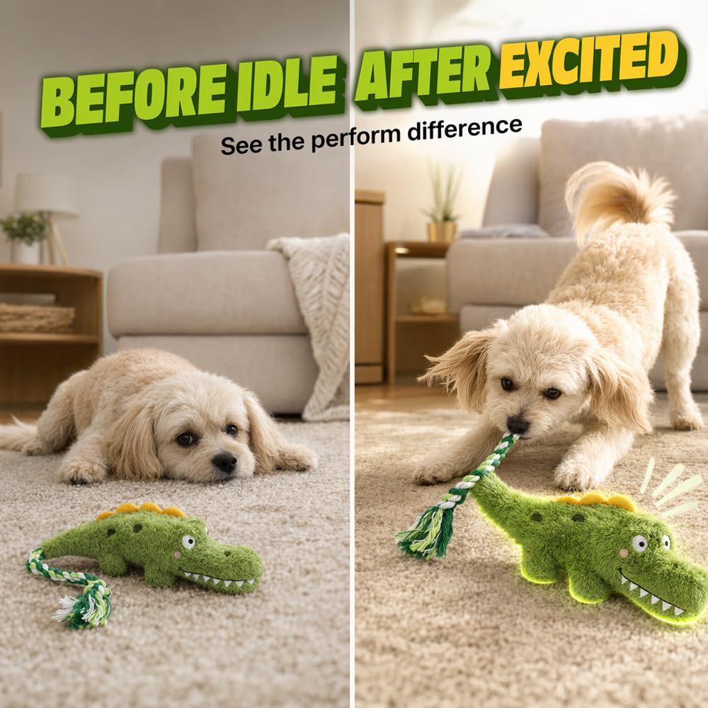 Fun Knotty Crocodile Dog Chew Toy For Interactive Play Cotton Rope And Squeaky Plush, Dog Toys For Chewers, Fetch And Tug-Of-War For Small T