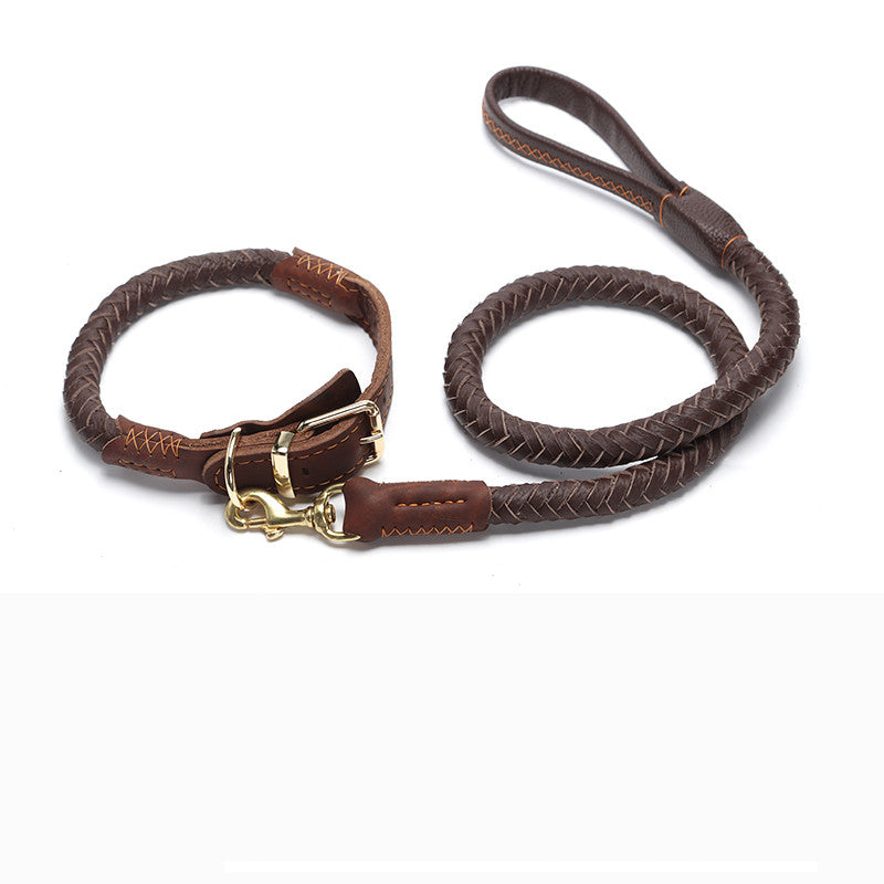 Leather Dog Leash Medium And Large Anti-Breakaway Chain