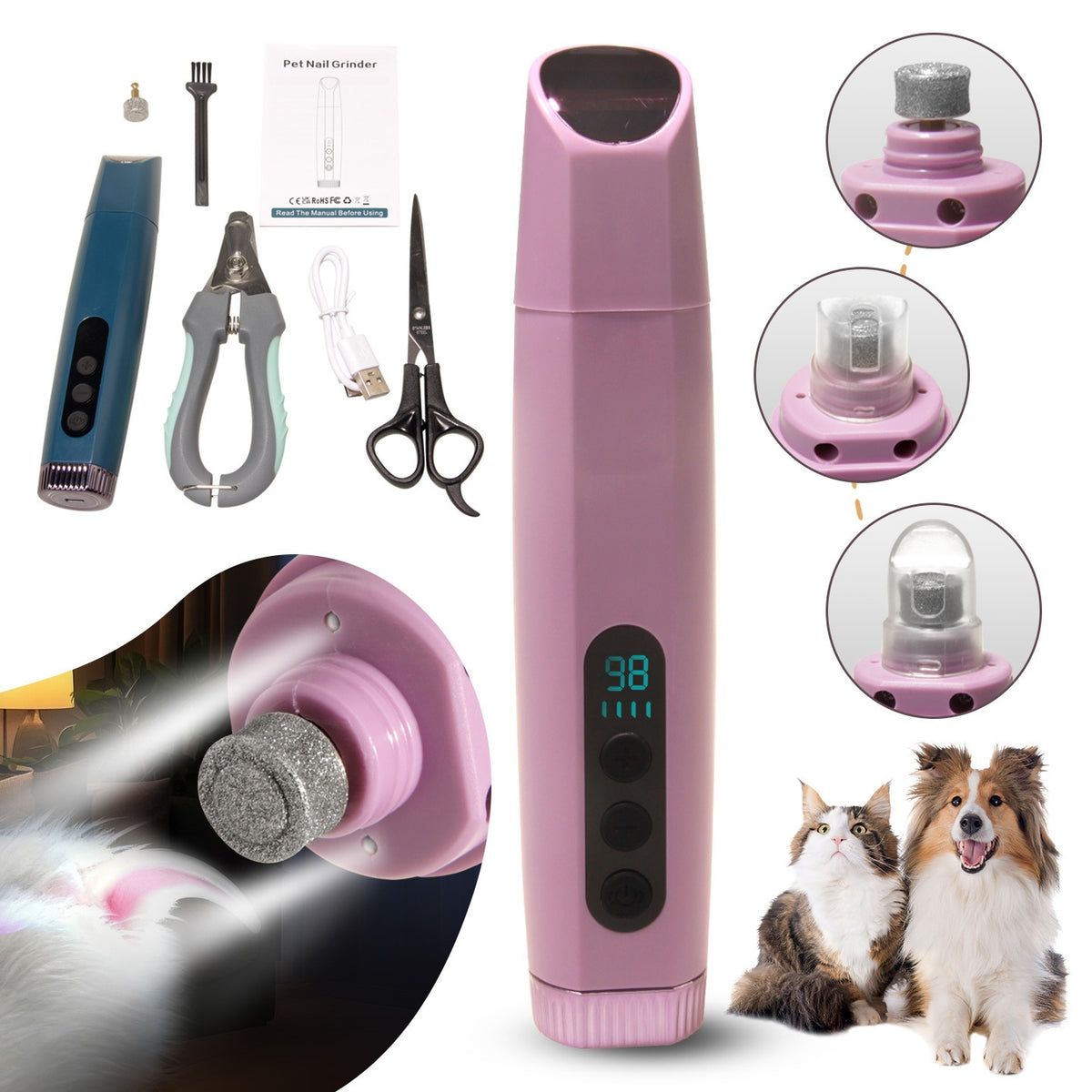 Rechargeable Pet Nail Grinder With Six Speeds
