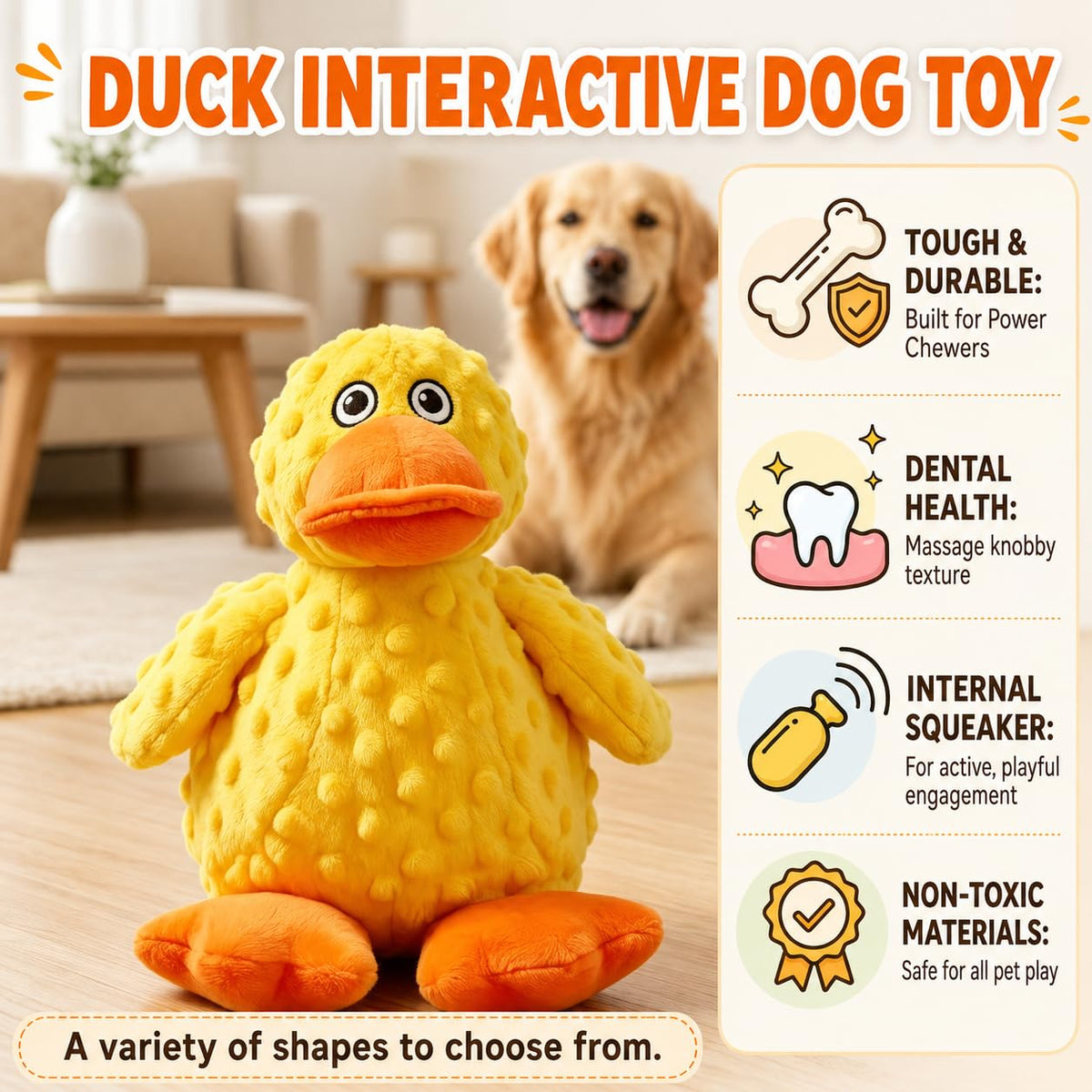 Durable Squeaky Plush Dog Toy, Chew Guard Stuffed Chew Toys For Aggressive Chewers, No Stuffing Soft Puppy Toys For Large Medium Dogs