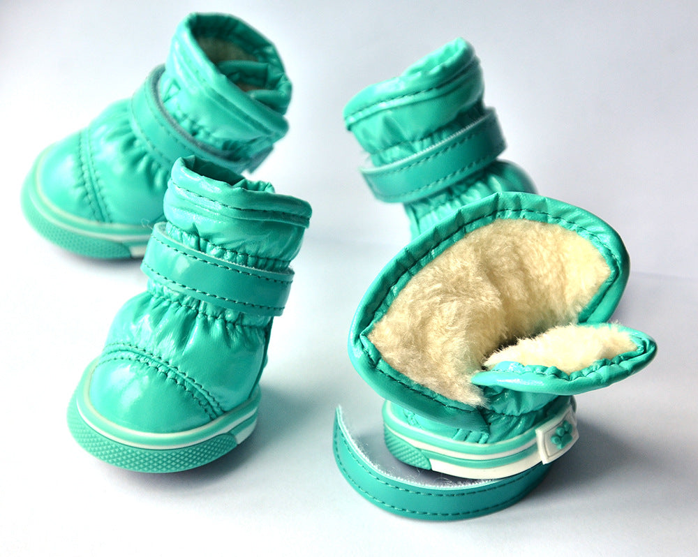 Pu Mirror Leather Warm Pet Dog Shoes In Winter