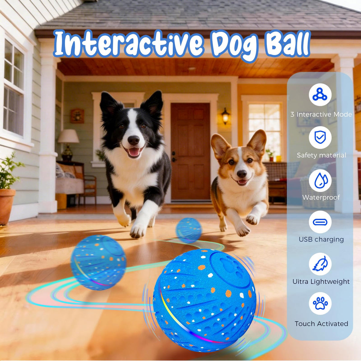 Interactive Rolling Bouncing Dog Ball With LED Lights