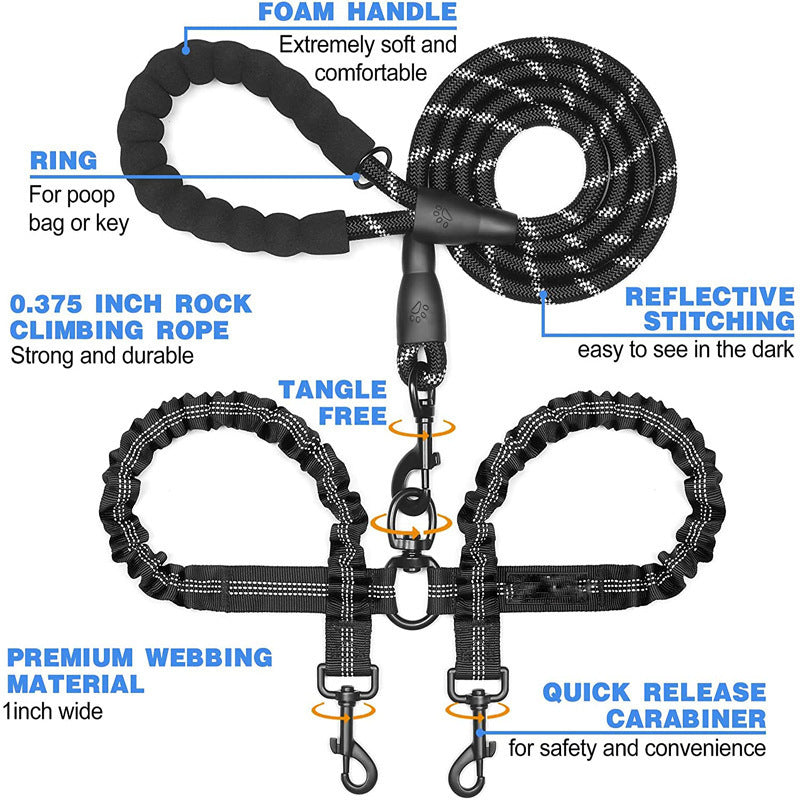 Explosion-Proof Double-Headed Pet Leash With Luminous