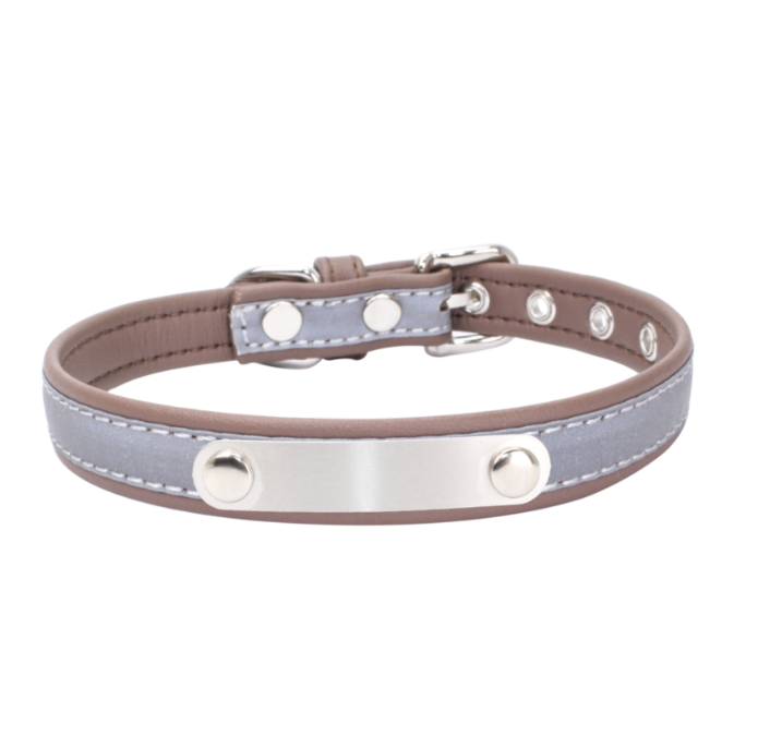 Pet Collar Stainless Steel Iron Lettering Anti-Lost Dog Collar Comfortable Microfiber Dog Chain