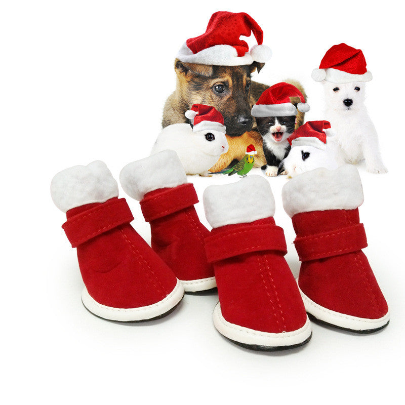 Warm Plush Christmas Pet Shoes