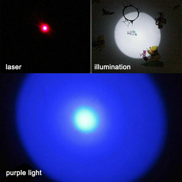 2Pcs 3 In1 1Mw Usb Rechargeable Pet Toy Pen Flashlight Red Laser Beam Uv Light 3-Modes Lamp
