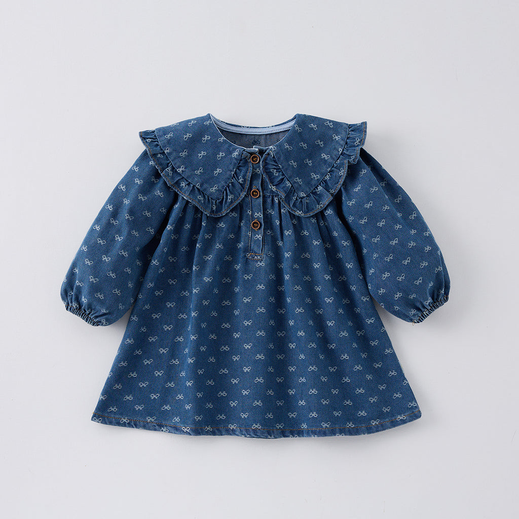 Toddler Girls Denim Crawling Romper And One-Piece Dress