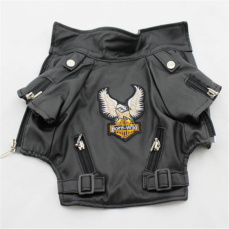 Small Dog Embroidered Eagle Artificial Leather Jacket