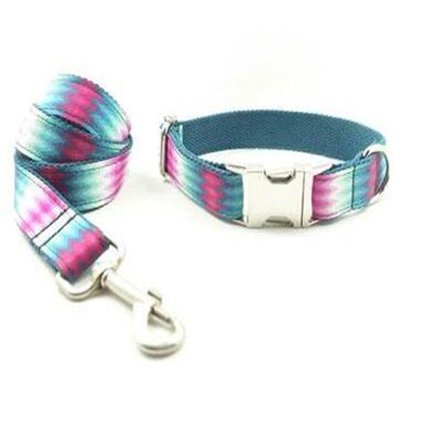 Pattern Dog Collar Color Ribbon Traction Set