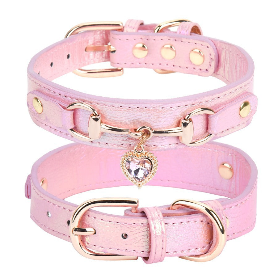 Rhinestone Accessories Pu Leather Collar For Small Dogs