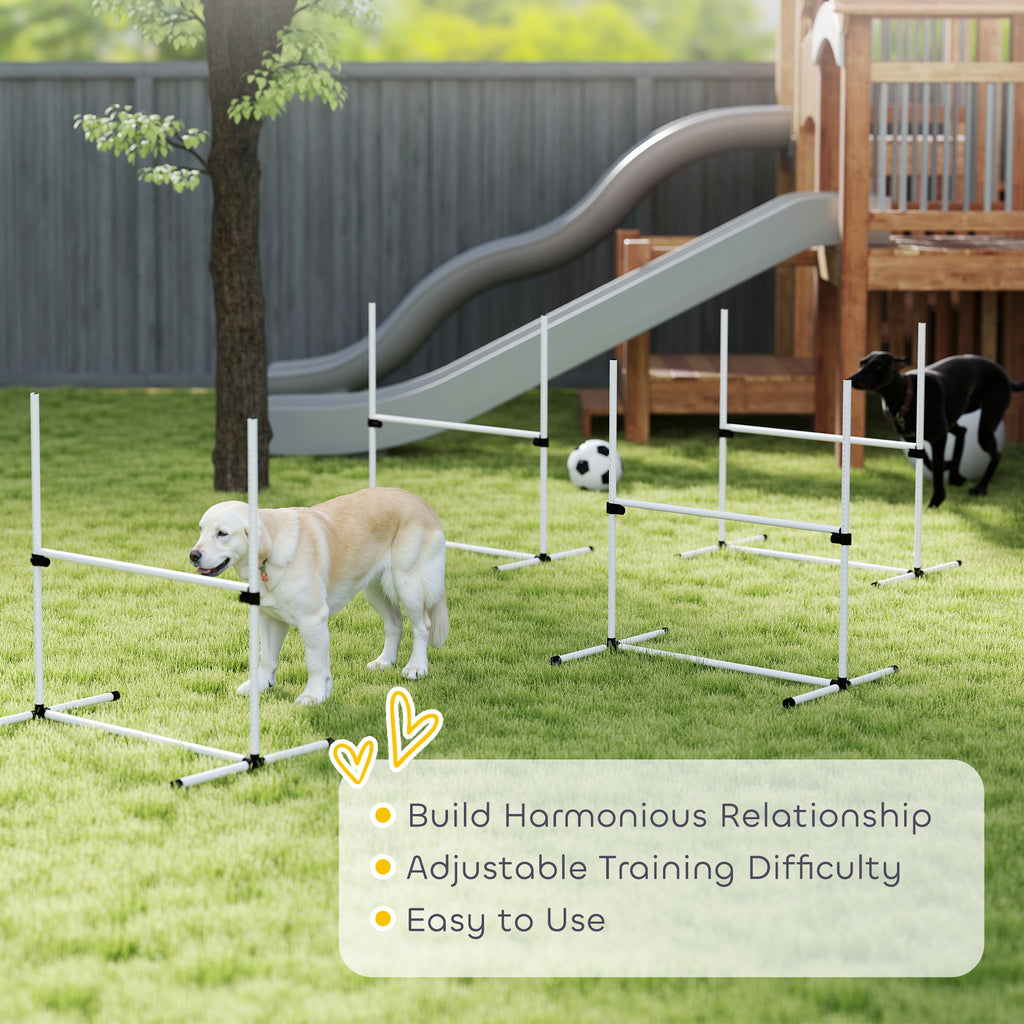 4 Piece Dog Agility Training Equipment For Dog Agility Course With Adjustable Height Jump Bars, Included Carry Bag, & Displacing Top Bar, Wh