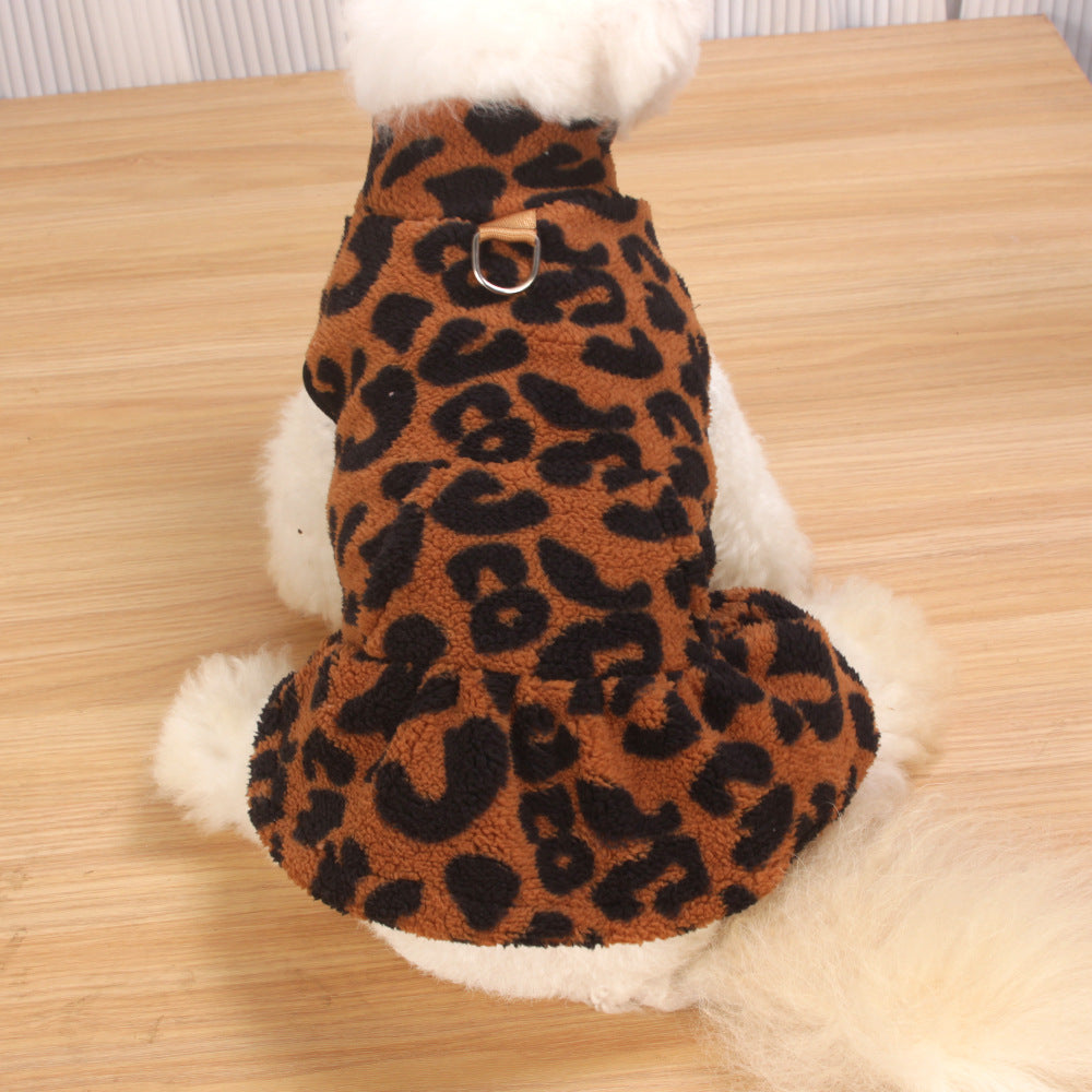 Fleece Leopard-Print Princess Dress For Teddy Dogs