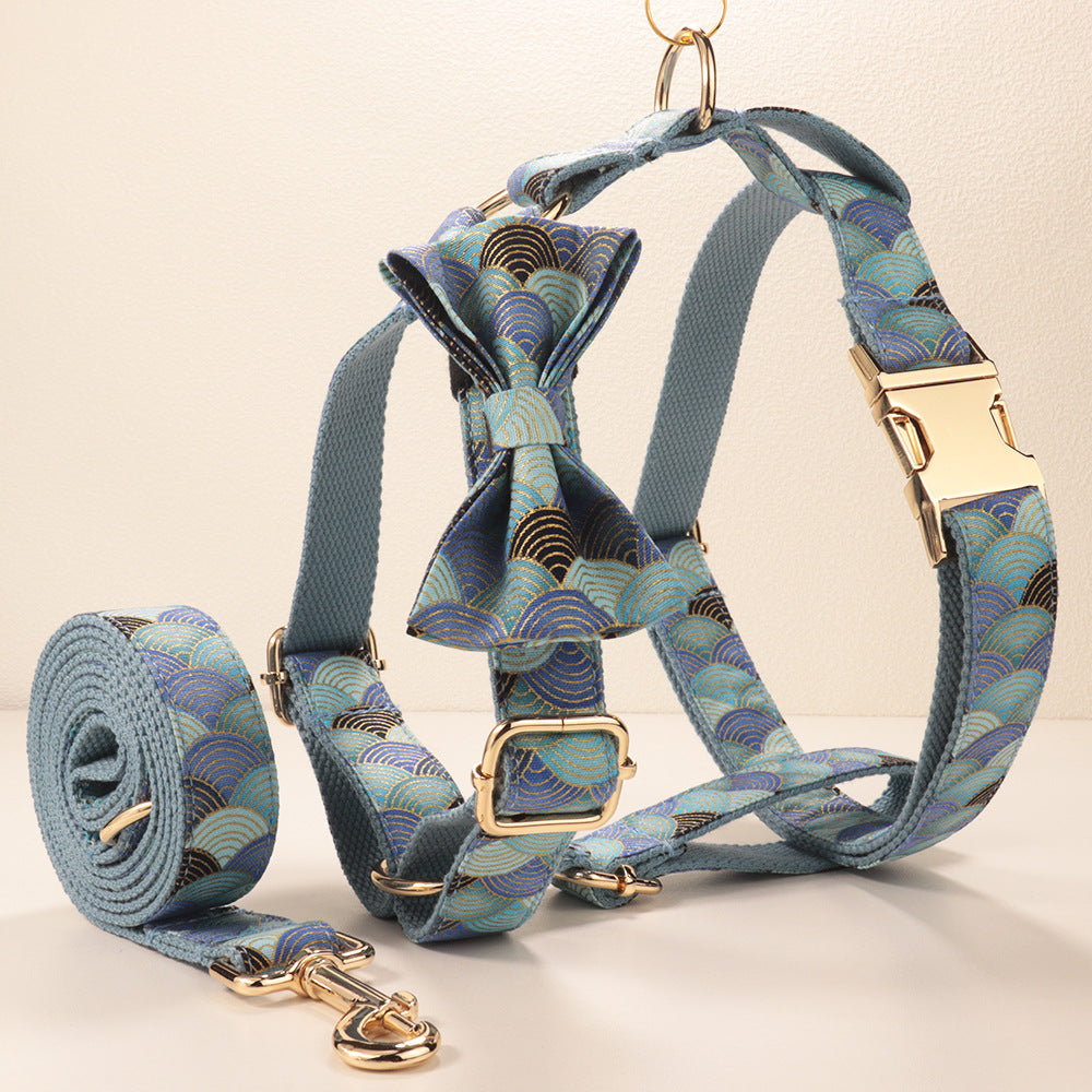 Blue Cloud-Pattern Gold-Stamped Dog Collar