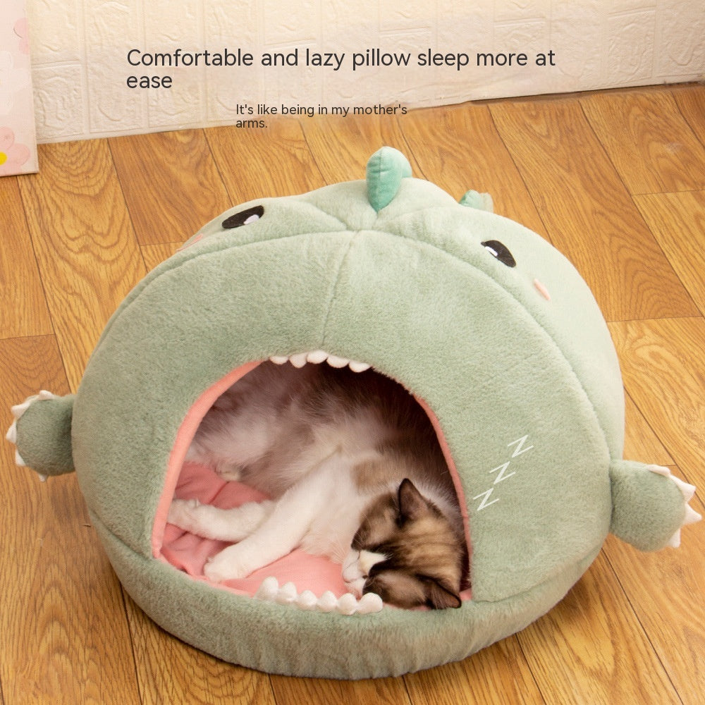 Dinosaur Pet Bed Cartoon Kennel Semi-Closed
