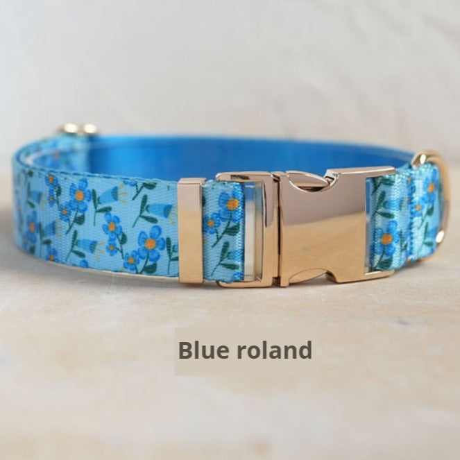 Blue Patterned Pet Collar With Metal Buckle