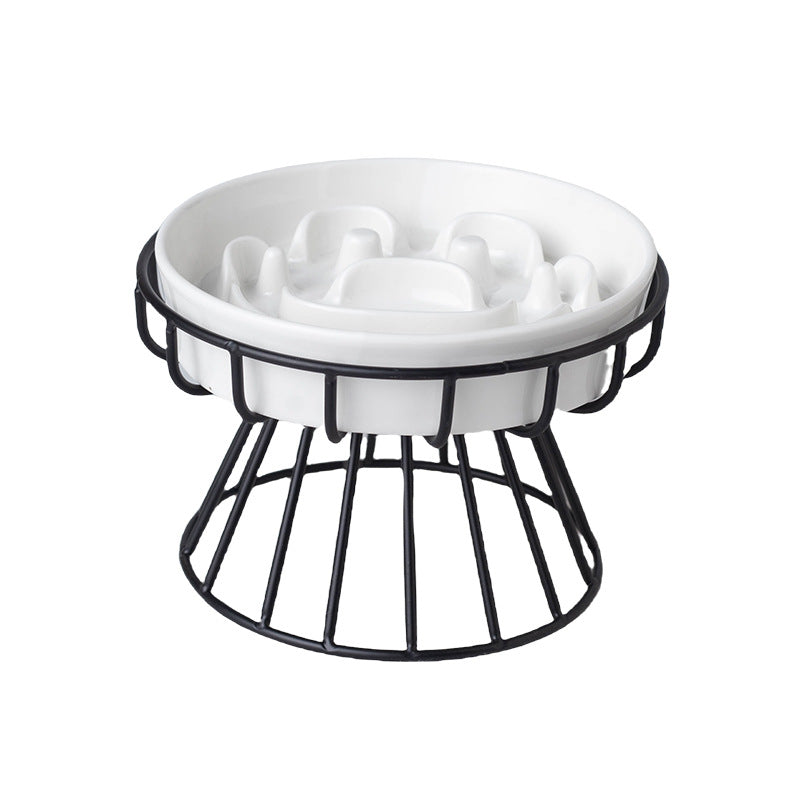 Ceramic Slow-Feeding Bowl With Cervical Spine Protection Stand For Dogs