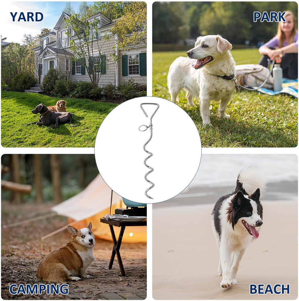 Dog Tie Out Stake Durable Silver Spiral Anchorstake Secure Outdoor Tethering For All Cable Leash Chain Camping Yard Rust Resistant Easy Inst