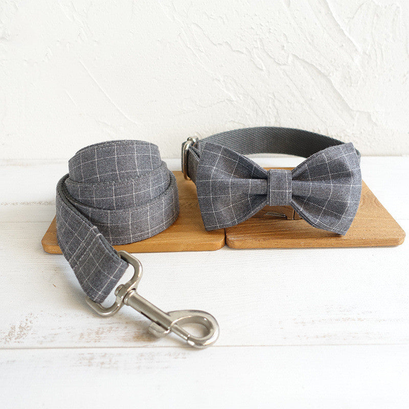 Red Plaid Polyester Pet Collar Set