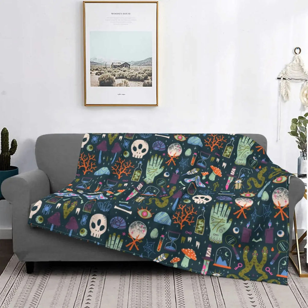 Gothic Halloween Witch Flannel Blanket