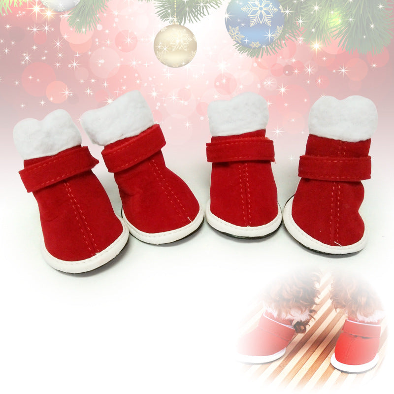 Warm Plush Christmas Pet Shoes