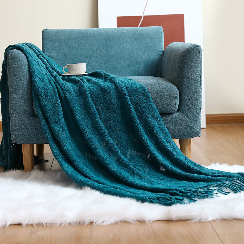 Knitted Herringbone Sofa Cover and Nap Blanket