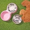 Havo Straw Plastic Round Two-In-One Double Bowl Stainless Steel Rice Bowl Pet Supplies Dog Bowl