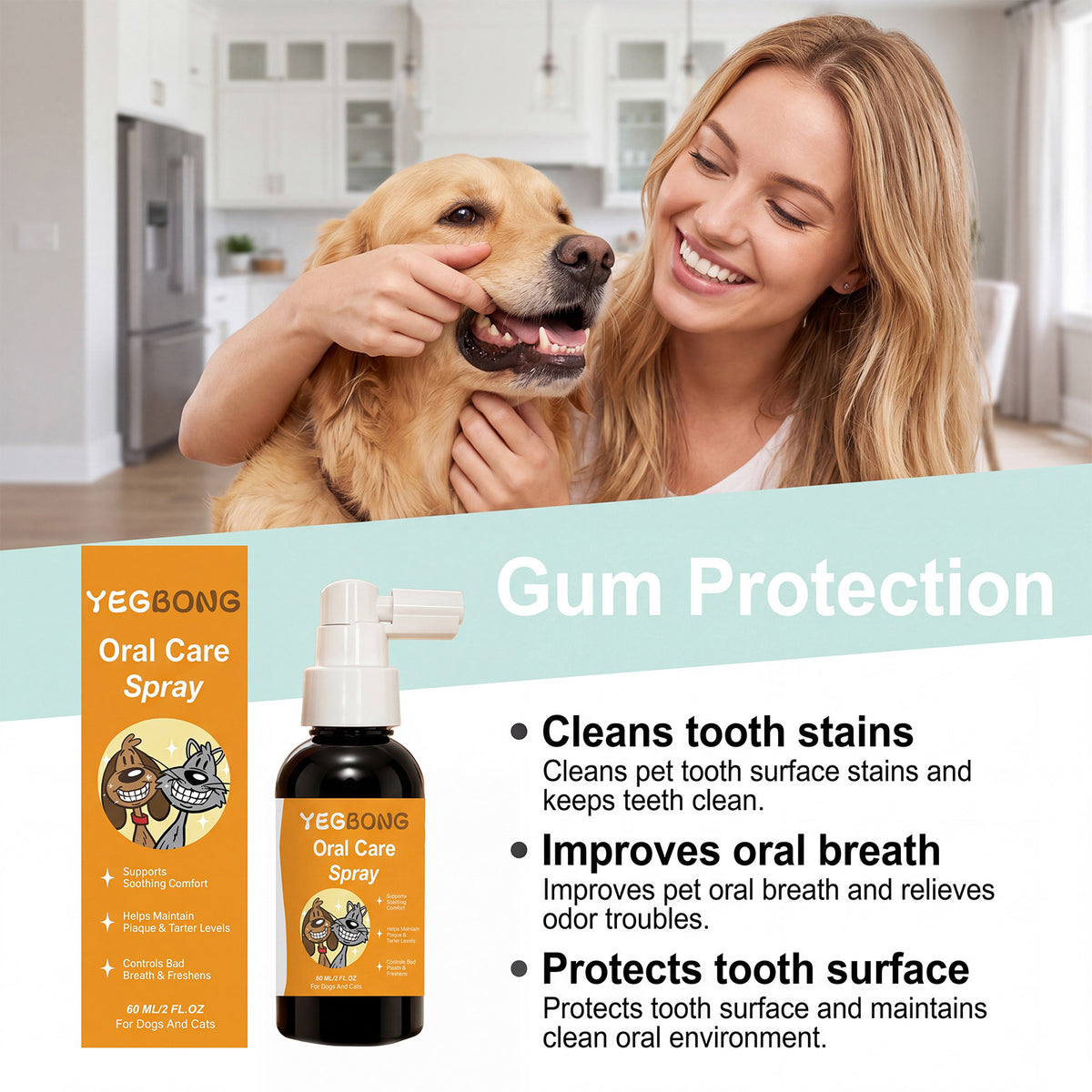 Yegbong Pet Oral Care Spray Gentle Care And Cleaning For Your Pet'S Mouth, Convenient For Daily Cleaning