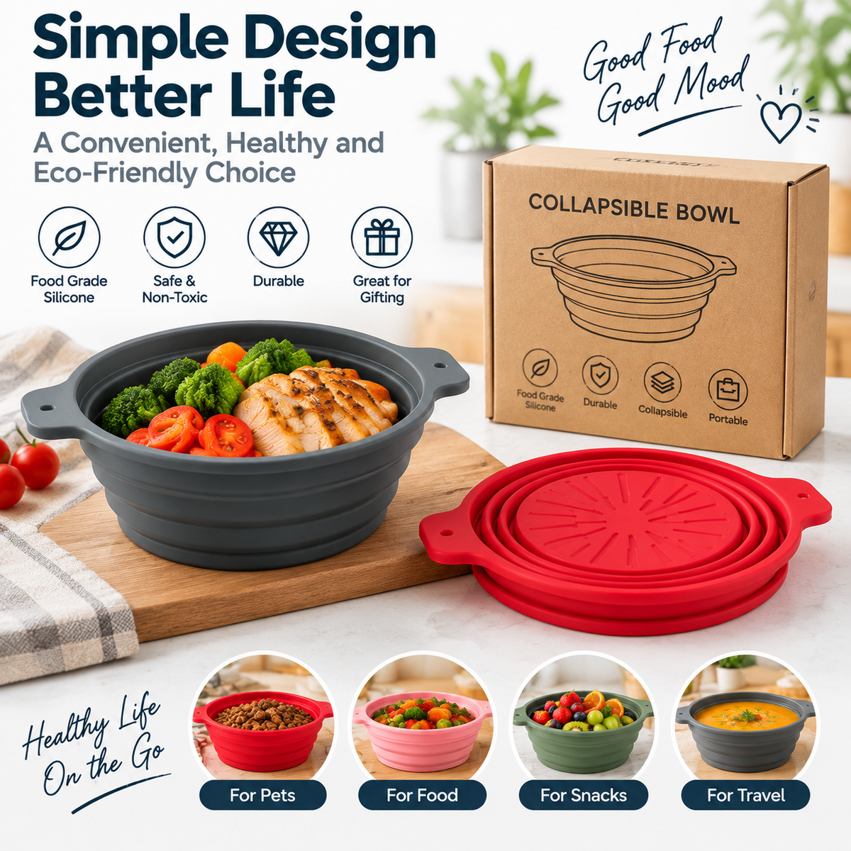 Collapsible Silicone Travel Food Bowl