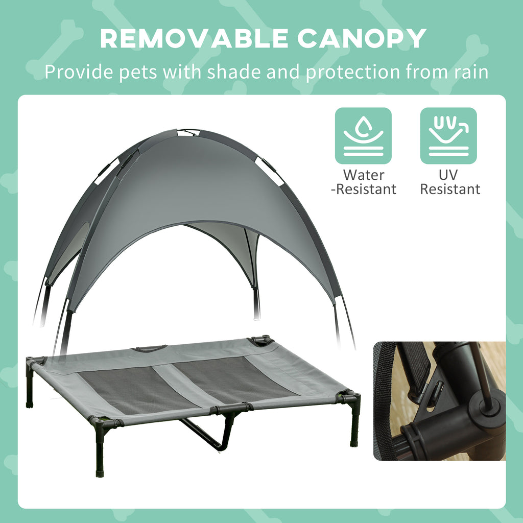 Elevated Dog Bed With Removable Canopy, Outdoor Dog Cot With Uv Protection Canopy Shade, 36 Inch Large Pet Bed For Camping, Gray