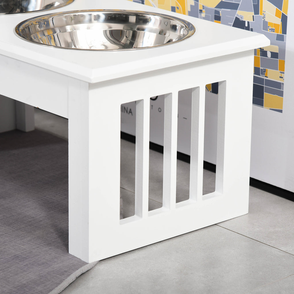 6" Height Small Puppy Dog Feeding Station For Messy Pets, Stainless Steel Elevated Dog Bowls With Modern Wooden Frame, Dog Food Stand Pet Fe