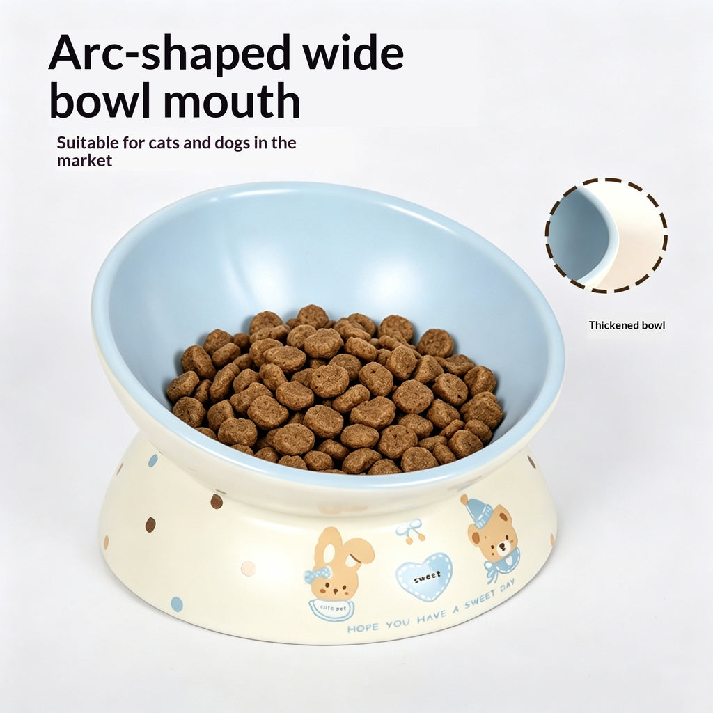 Large-Diameter Ceramic Pet Bowl With Sloped Rim