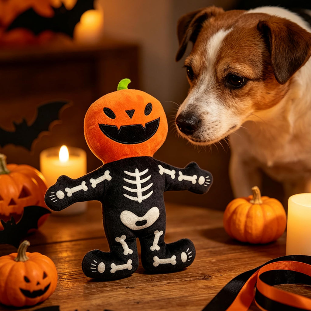 Halloween Pumpkin Skeleton Plush Dog Toy