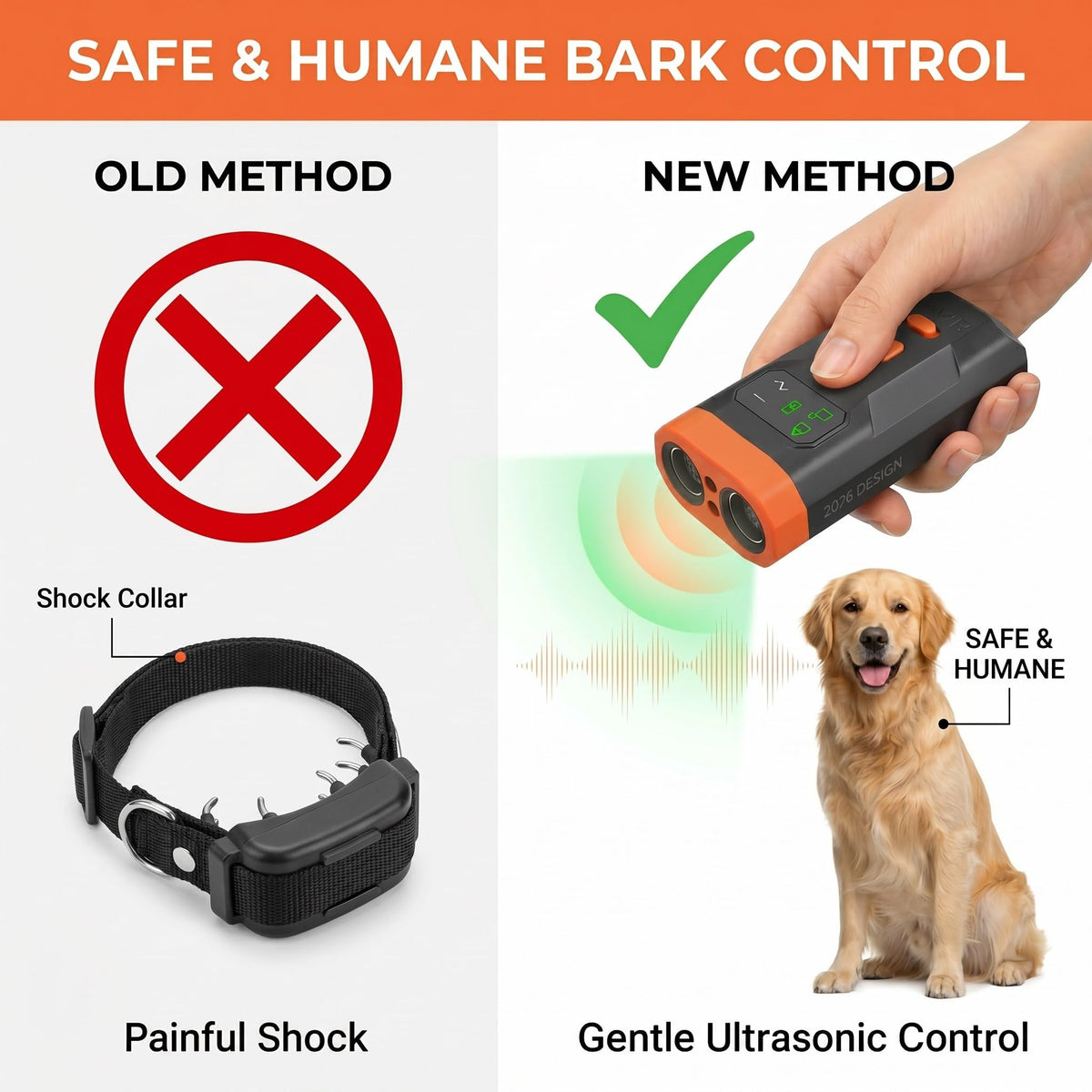 Rechargeable Ultrasonic Dog Bark Deterrent, 33-Foot Range