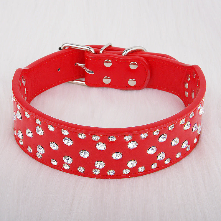 Pet Collar Shiny Rhinestone Leather Small Medium And Large Dog Supplies