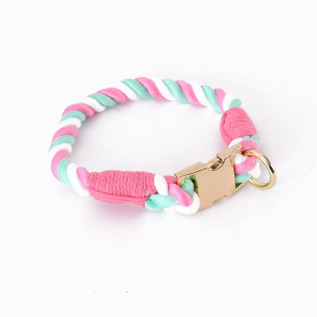 Woven Gradient Color Cotton String Dog Pet Traction Collar