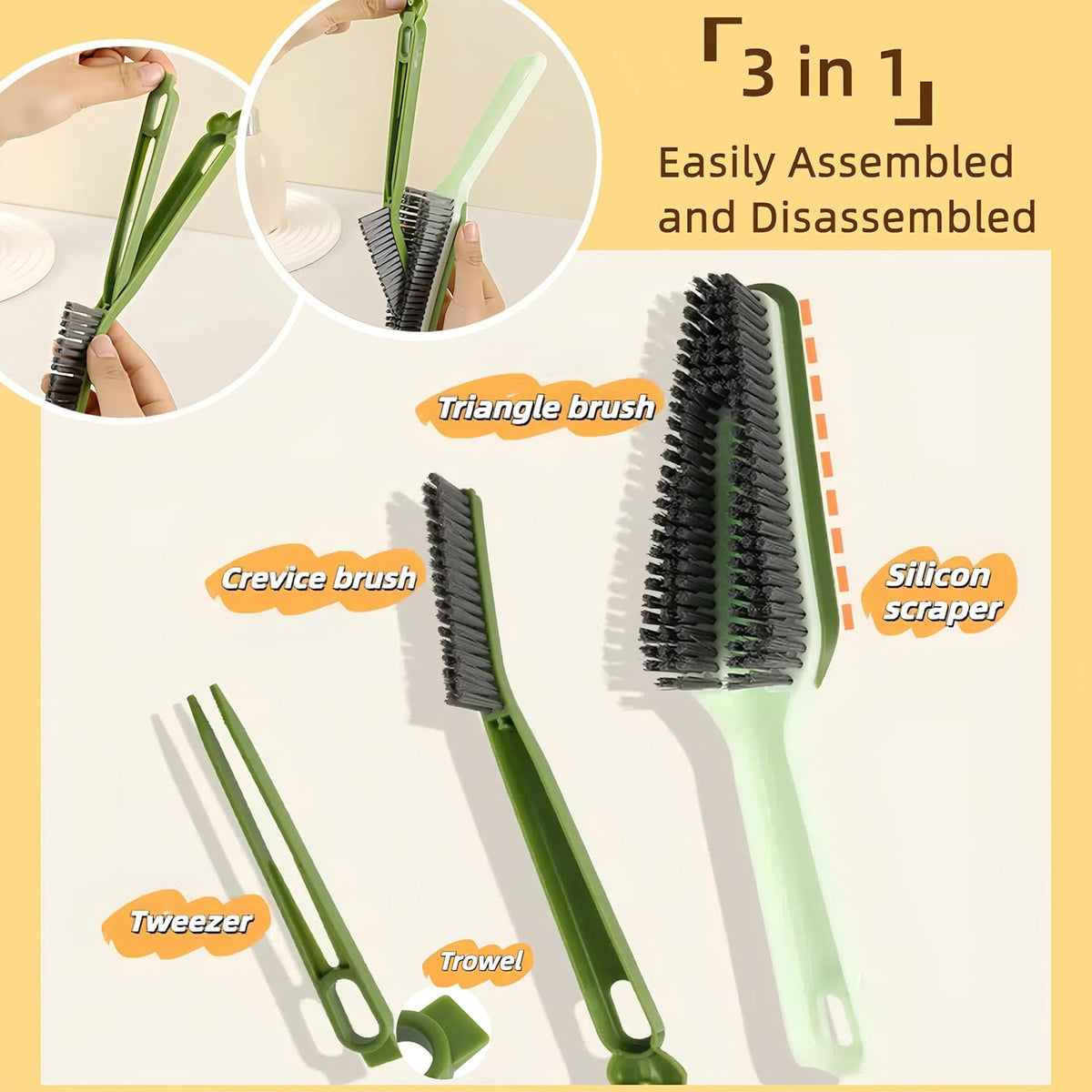 3 In 1 Detachable Household Pet Cleaning Brush Multifunctional Scrub Brush With Hard Bristle And Handle Ideal Crevice Grout Scrubber Brush F