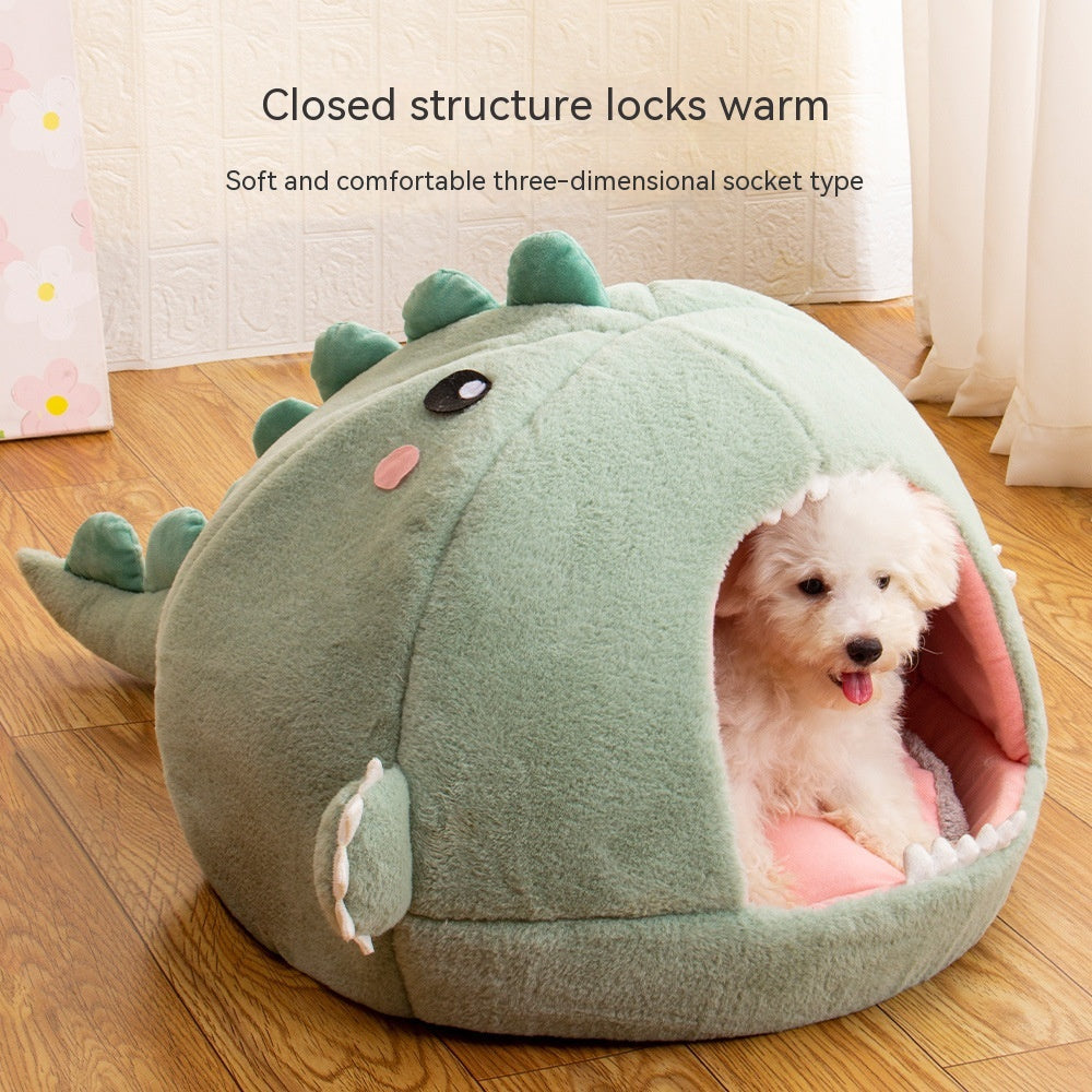Dinosaur Pet Bed Cartoon Kennel Semi-Closed