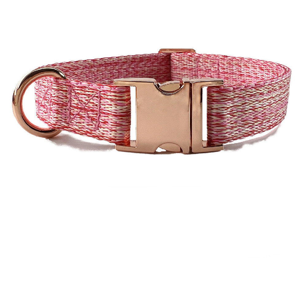 Faux Linen Metal Buckle Collar And Leash