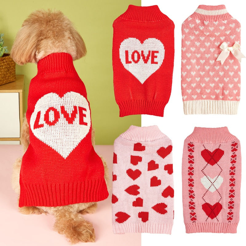 Love Heart Bow Dog Sweater