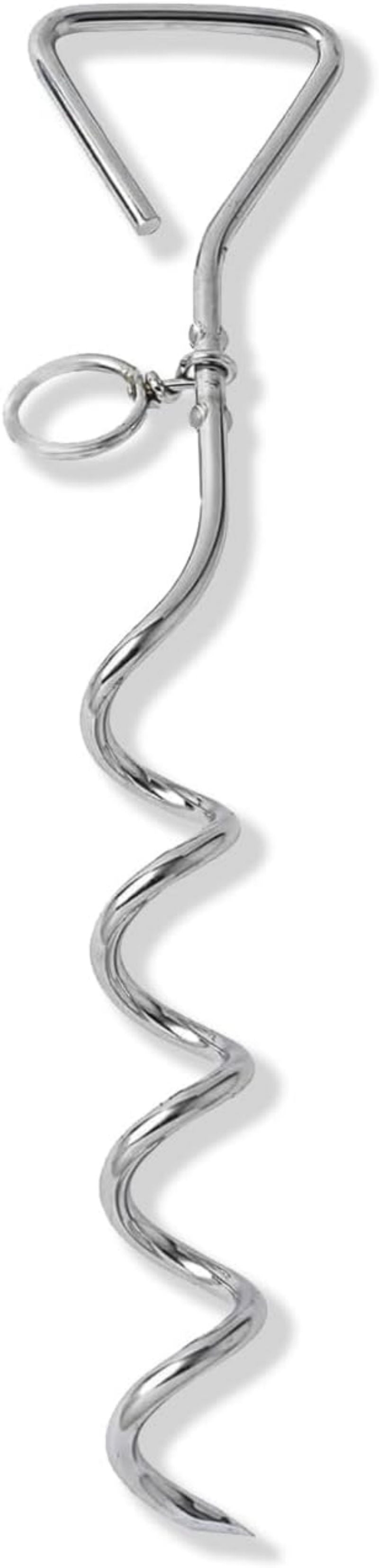 Dog Tie Out Stake Durable Silver Spiral Anchorstake Secure Outdoor Tethering For All Cable Leash Chain Camping Yard Rust Resistant Easy Inst