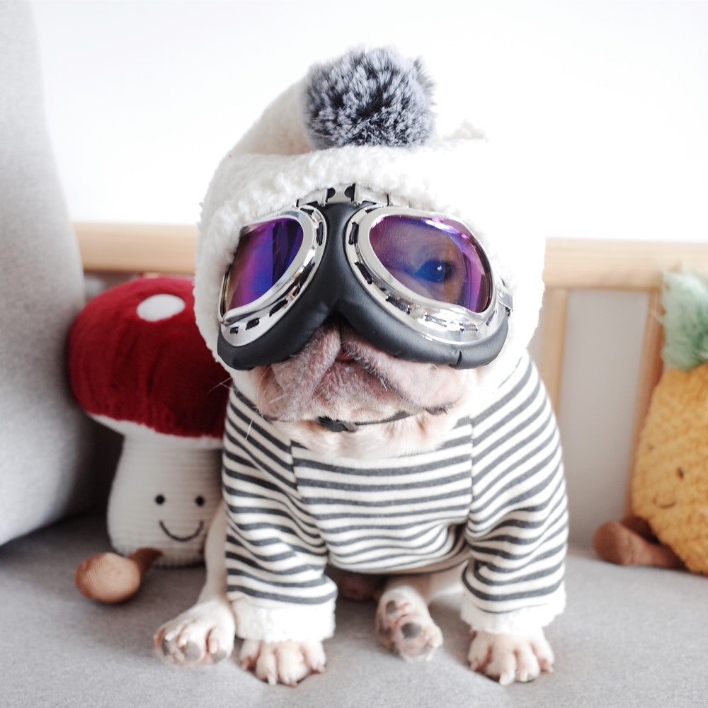 Pet Dog Lamb Velvet Striped Knitted Hooded Sweater