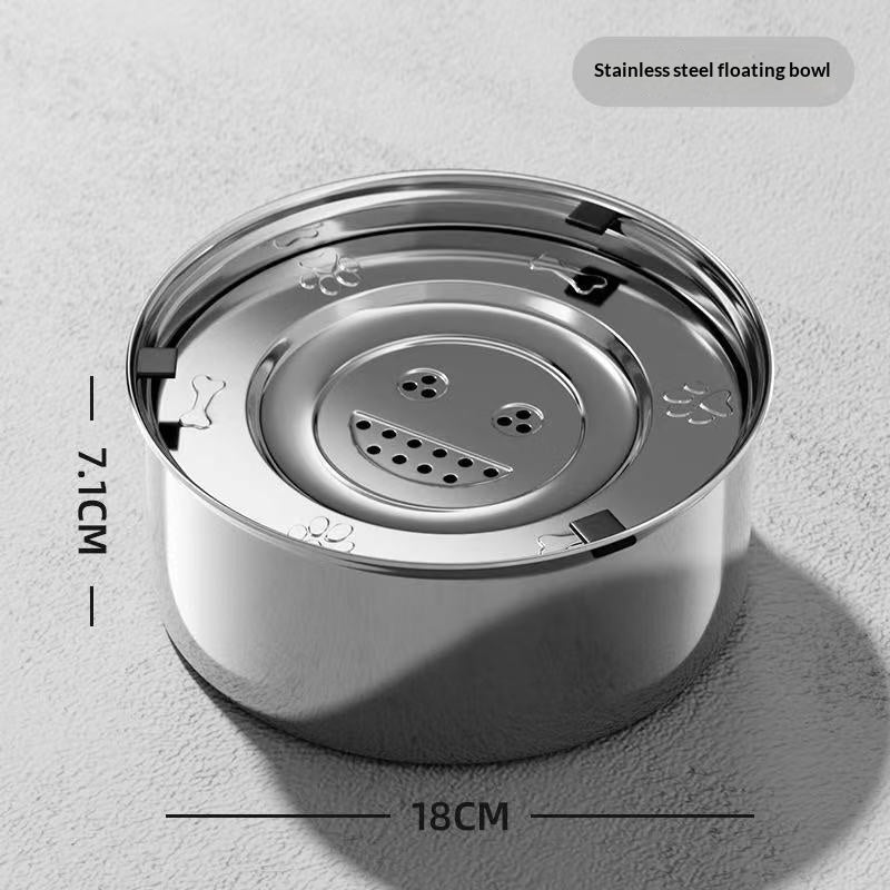 304 Stainless Steel Floating Pet Splash-Proof Water Bowl Non-Wetting Design Tip-Resistant