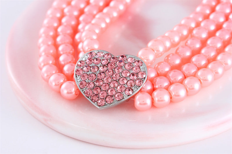 Four Rows Of Pearl Heart-Shaped Pet Collar